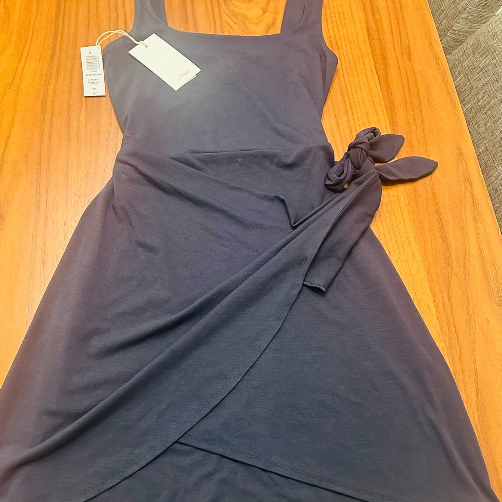 Wilfred Navy Asymmetrical Wrap Dress ARITZIA